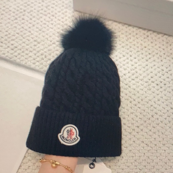 Moncler Black Cable Knit Hat With Pom Pom - Picture 1 of 6
